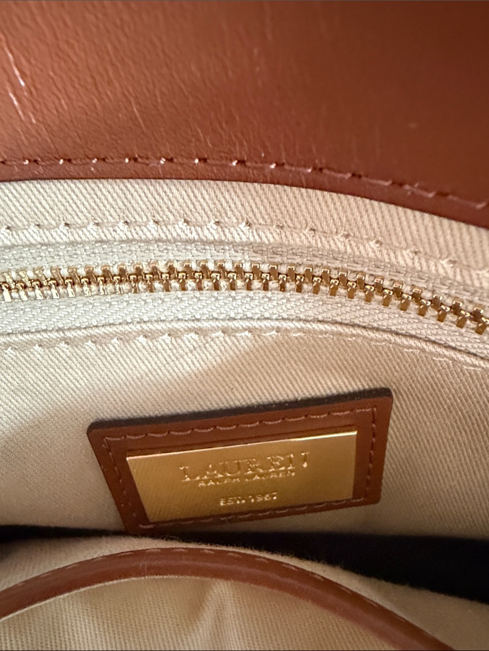 Ralph Lauren Denim Tote with Brown Leather Trim and Handles - Picture 8 of 8